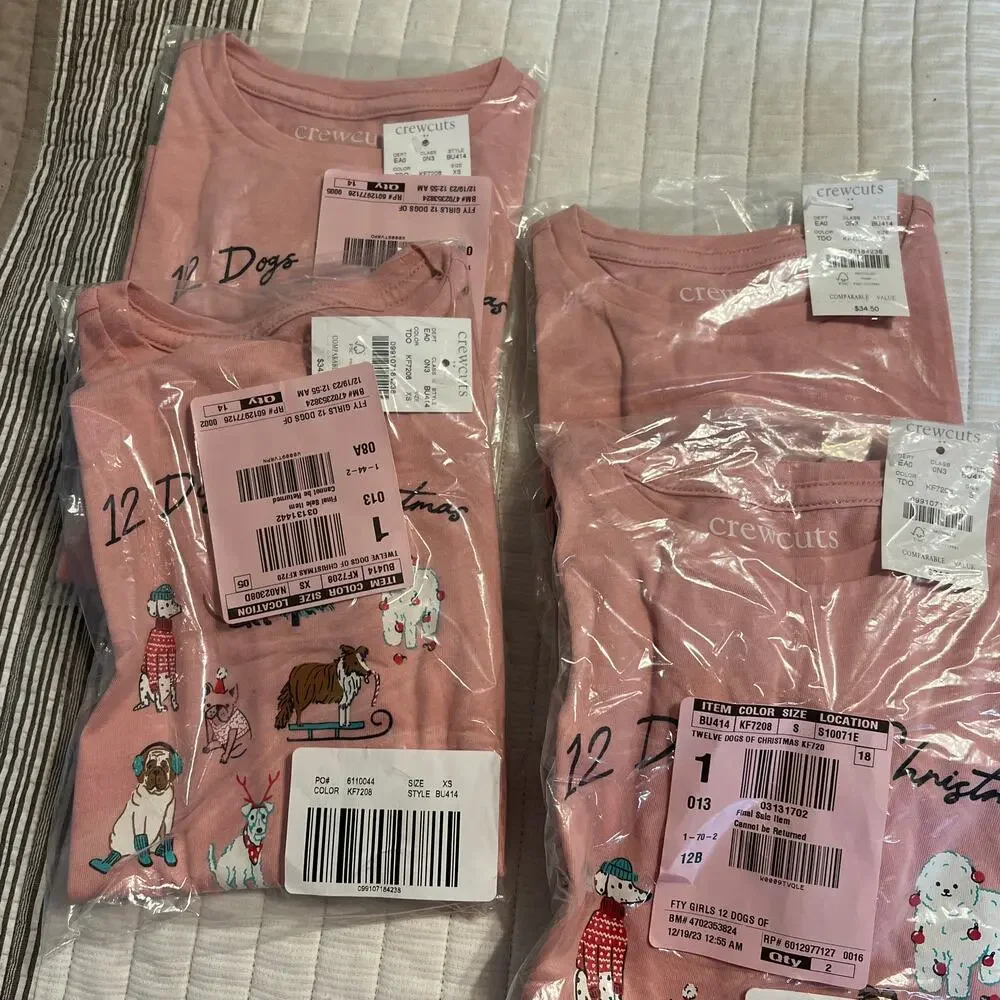 NWT J. Crew Girls' Pink W/12 Dogs of Christmas Graphic Tee -